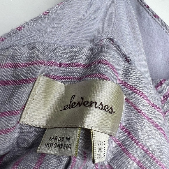 Anthropologie Elevenses Nantucket gray pink striped linen ruffle jumpsuit size 4 - Picture 5 of 7